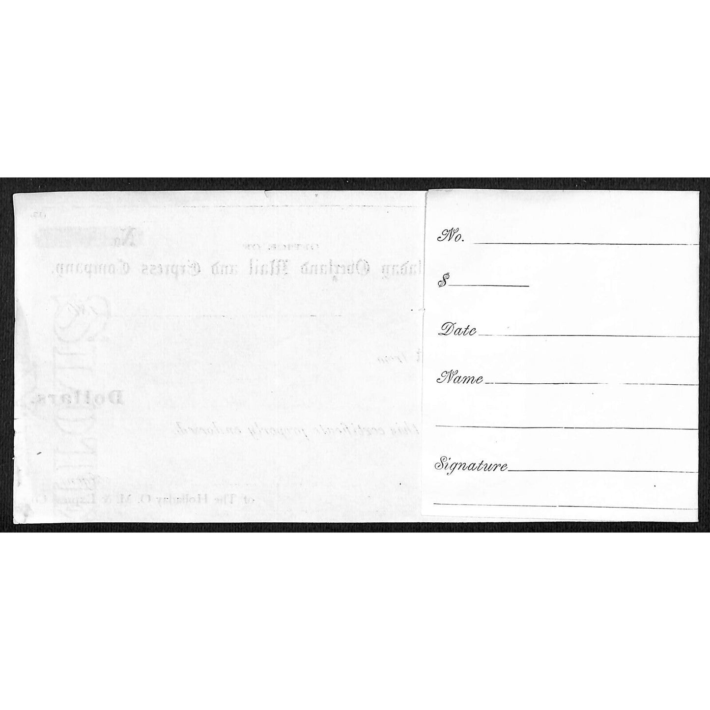 Holladay Overland Mail and Express Co. 1860's Certificate of Deposit & Reg Stub