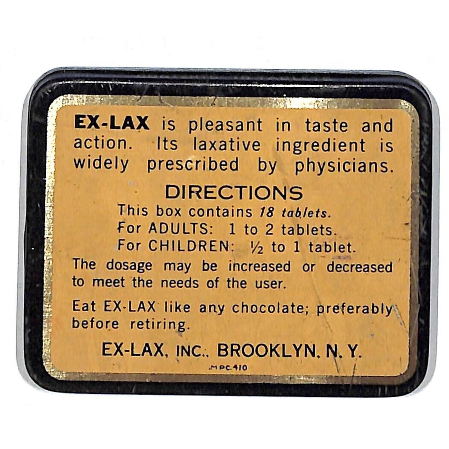 Ex-Lax "The Chocolated Laxative" Vintage Steel Product Tin Brooklyn 2 1/4" x 3"