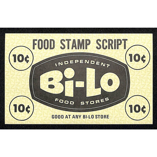 Bi-Lo Food Stores 10c "Food Stamp Script" Coupon c1965-75 VGC