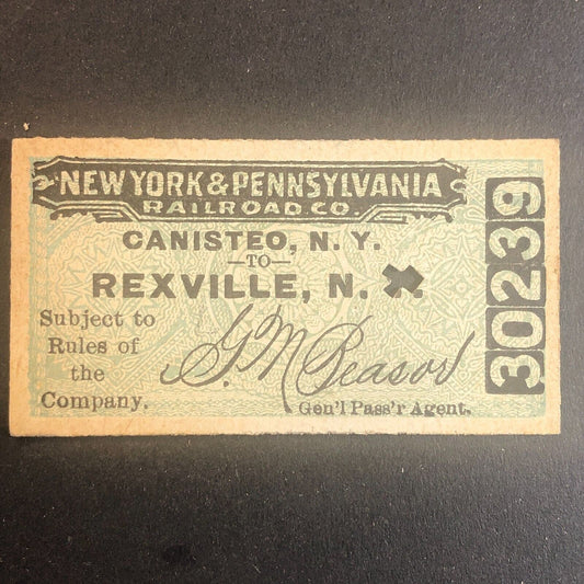 New York & Pennsylvania Railroad July 17 1917 Rexville, NY Ticket #30239