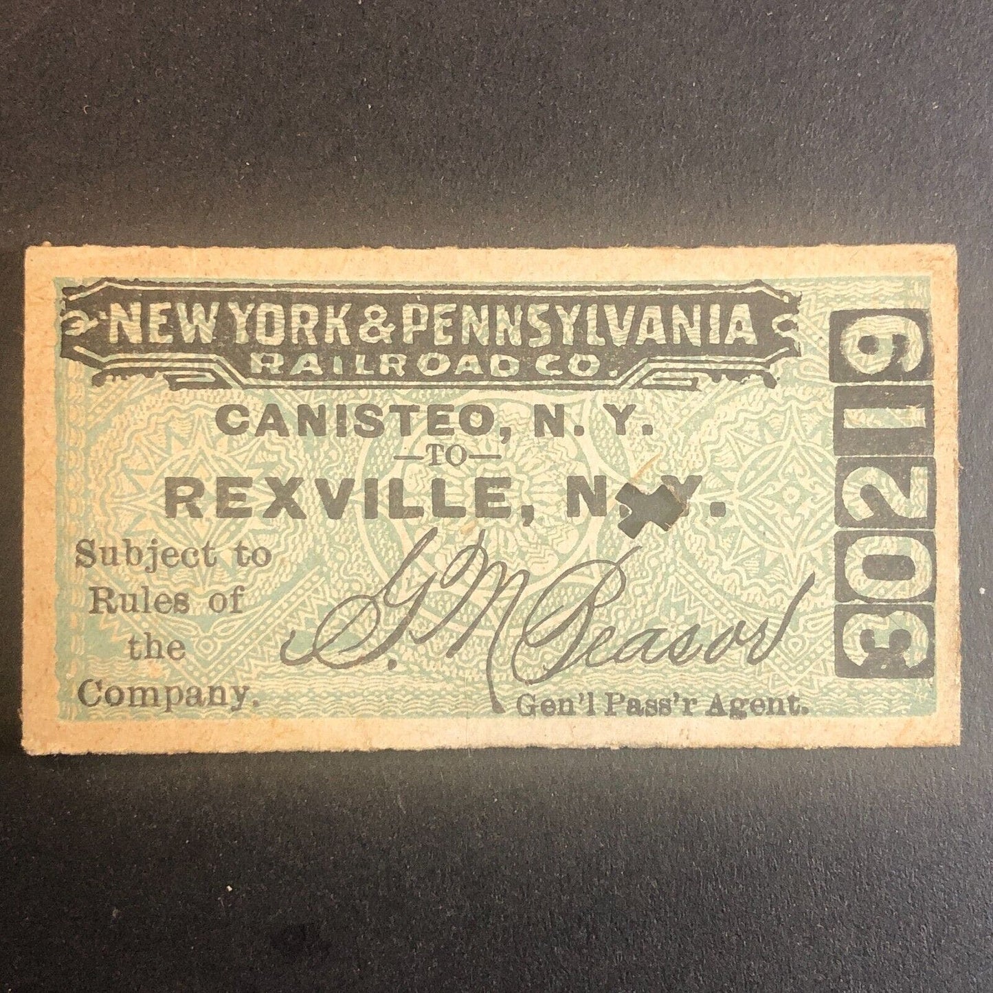 New York & Pennsylvania Railroad July 10 1917 Rexville, NY Ticket #30219