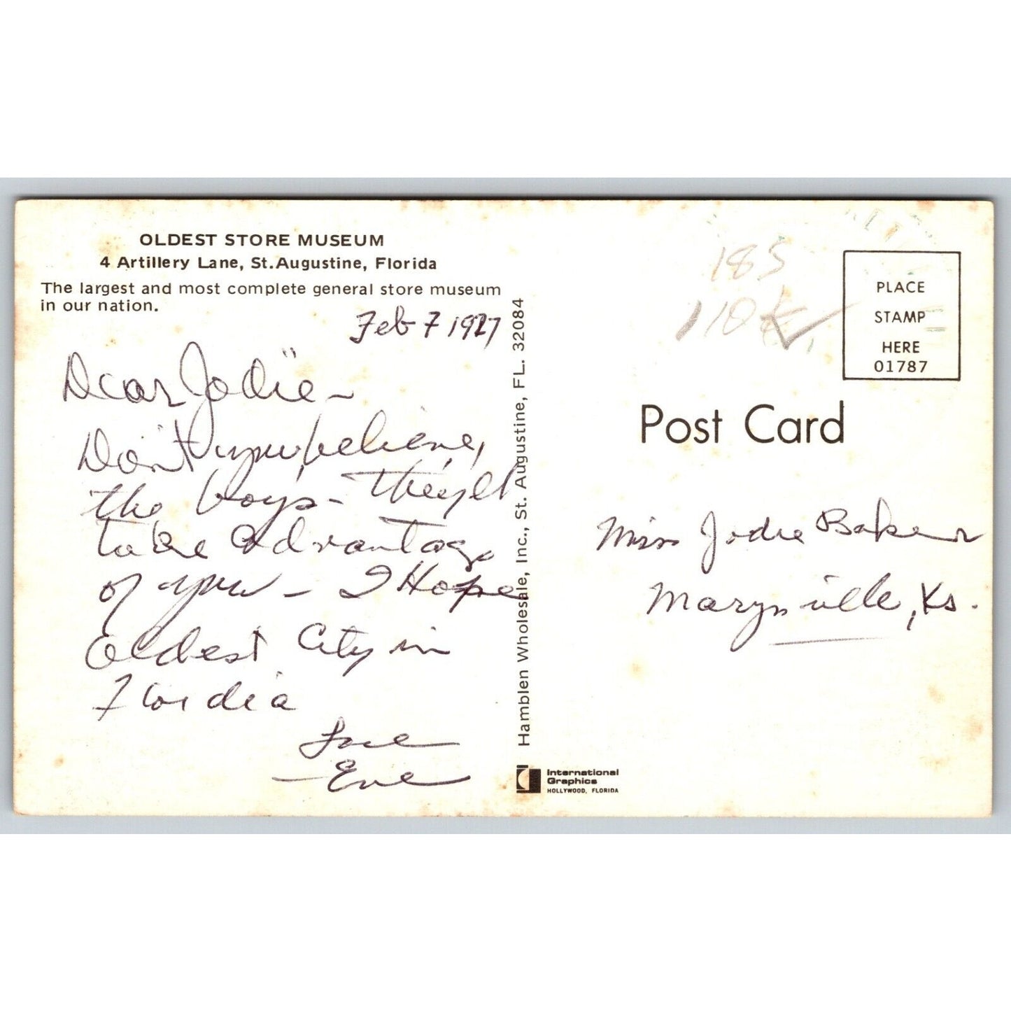Oldest Store Museum St. Augustine, FL Postcard c1977