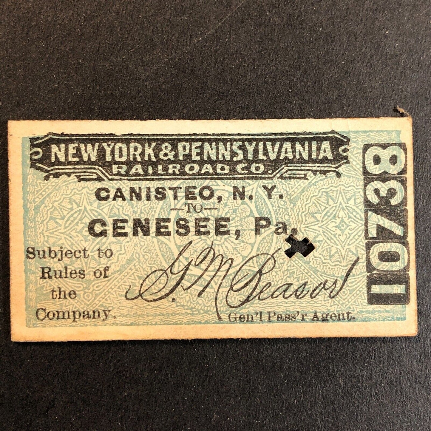 New York & Pennsylvania Railroad July 17 1917 Genesee, PA Ticket #10738