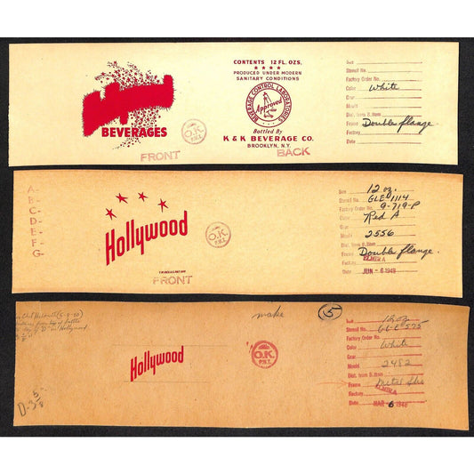 Hollywood Beverages Brooklyn 1940 ACL Bottle Printer's Stencil Mould Index Cards