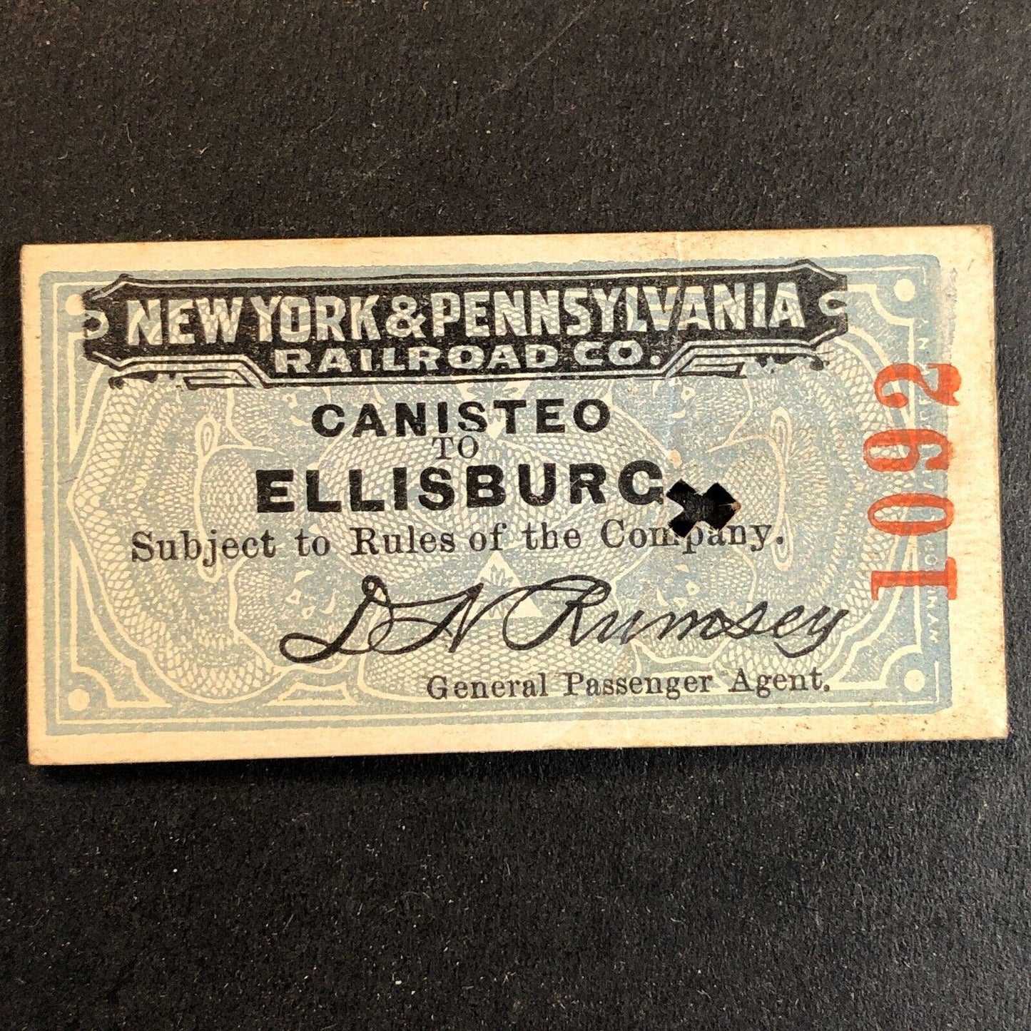 New York & Pennsylvania Railroad July 14 1917 Ellisburg Ticket #1092