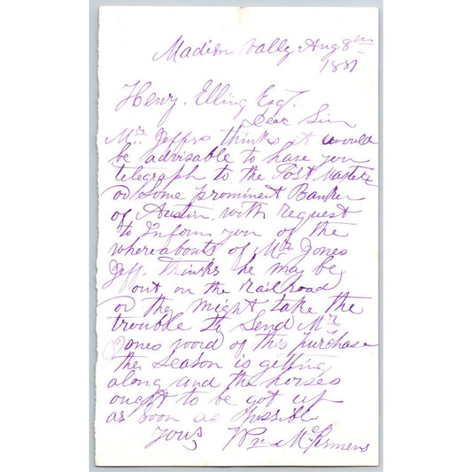 1881 ALS to Henry Elling* Montana "..Some prominent Banker from Austin..." VGC
