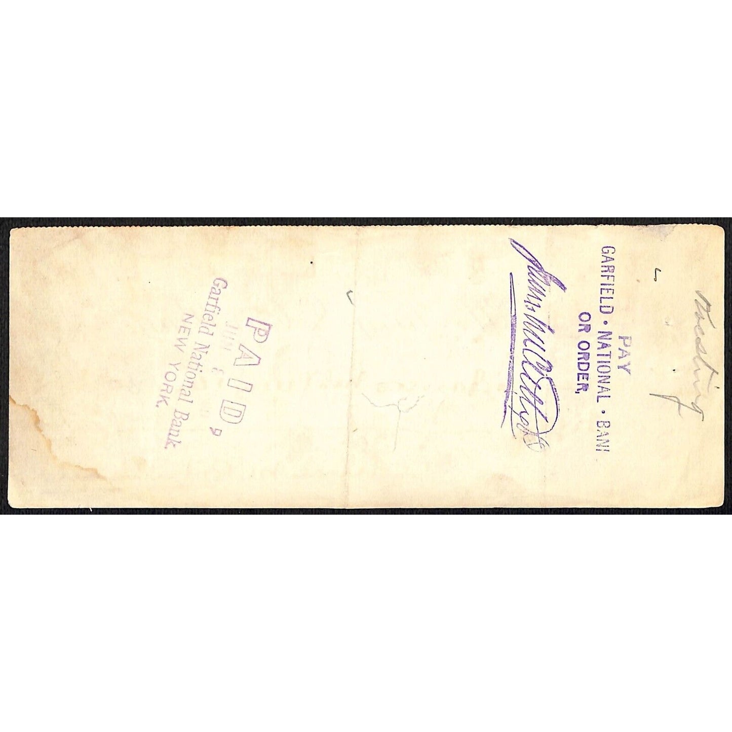 1899 Wells Fargo & Co Bank 63 Broadway NYC Check #18 Rev Stamp James McCreery ??