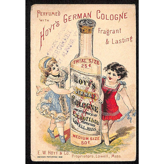 Hoyt's German Cologne Victorian Trade Card - Girls Dance Around Hoyt's Bottle