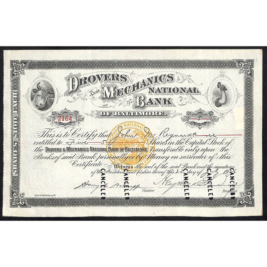 Drovers and Mechanics National Bank 1926 Stock Certificate John M. Regnardt