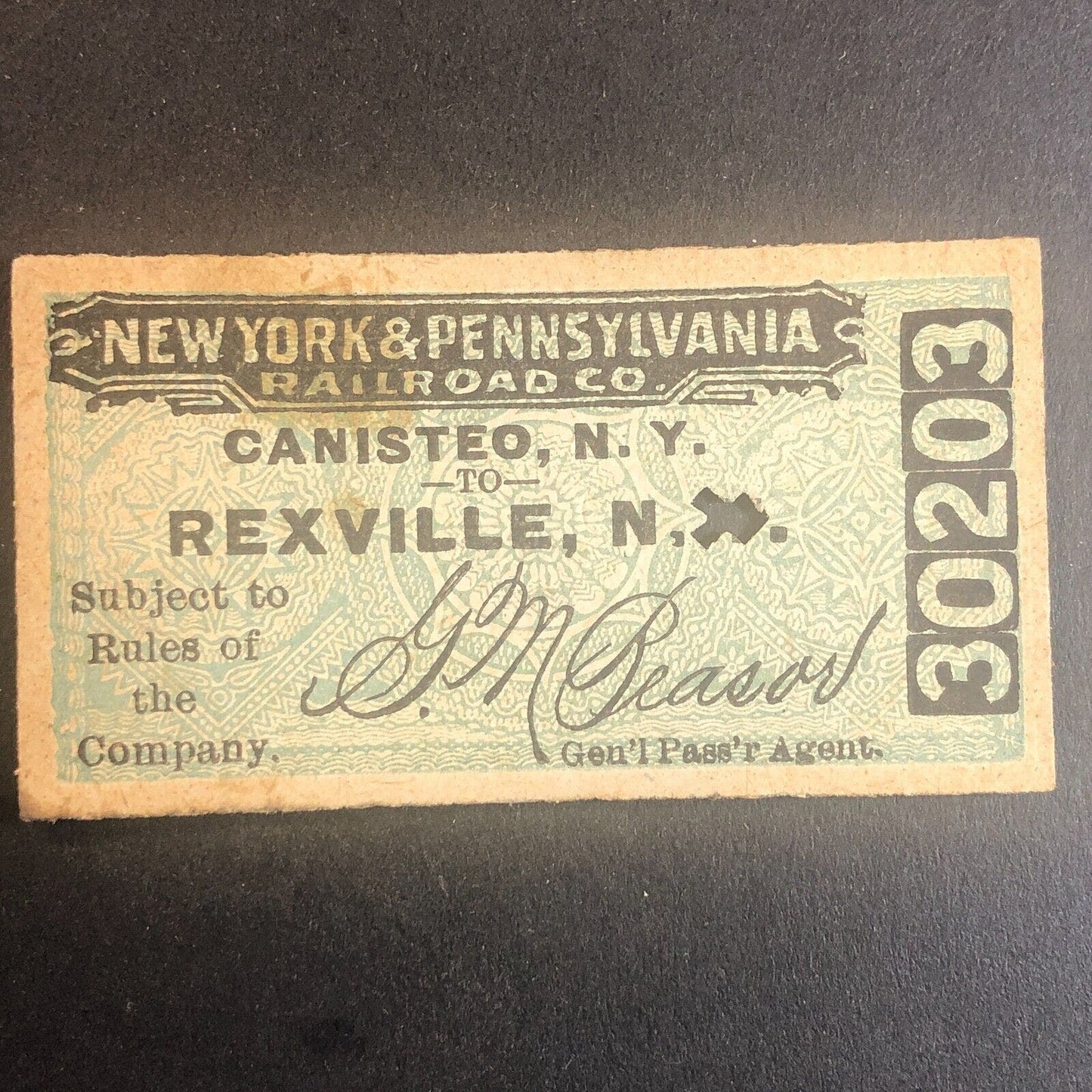 New York & Pennsylvania Railroad July 5 1917 Rexville, NY Ticket #30203