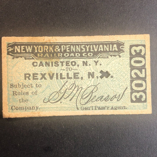 New York & Pennsylvania Railroad July 5 1917 Rexville, NY Ticket #30203