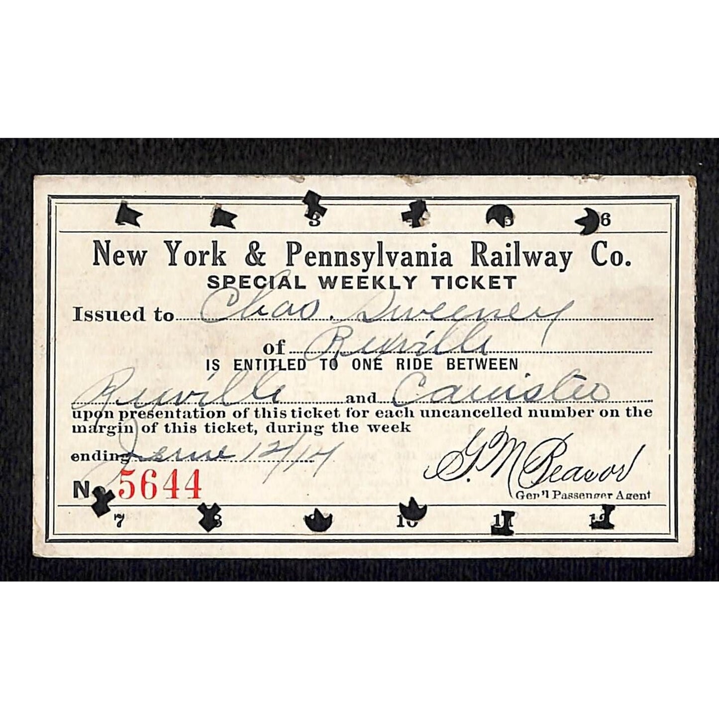 New York & Pennsylvania Ry 1914 Special Weekly Ticket Scarce #5644