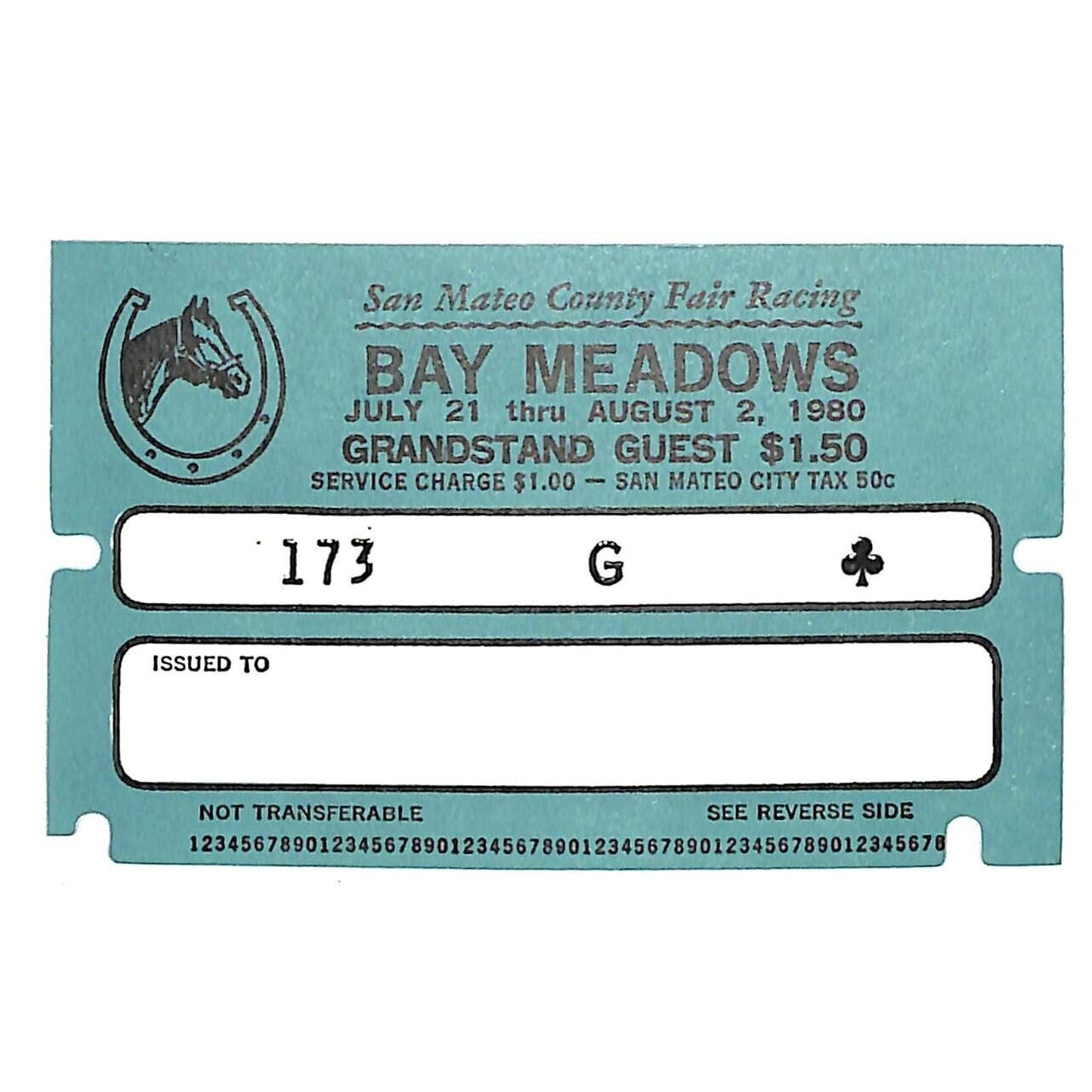 1980 San Mateo County Fair Racing Bay Meadows Grandstand Guest Pass 173 G VGC