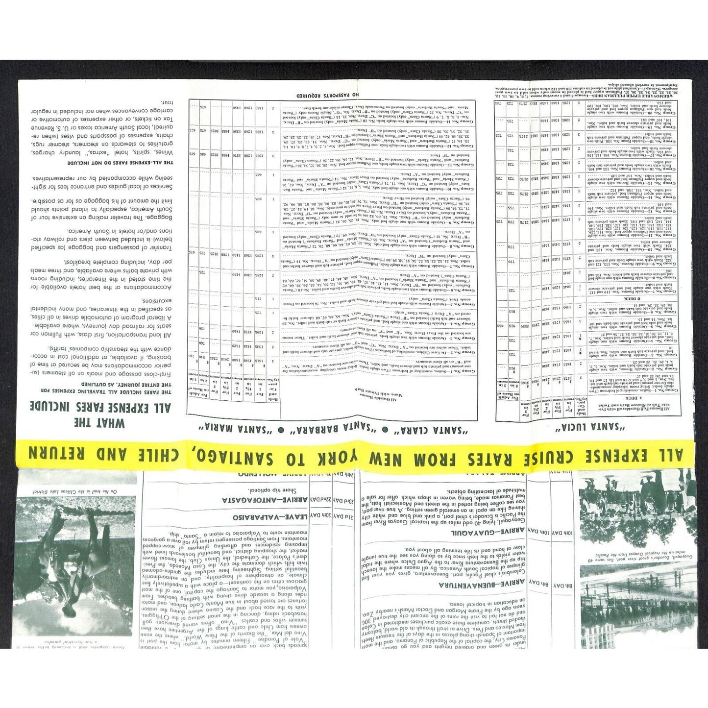 Grace Line Ocean Liner 38 Day Cruises to Chile 1938 Fold Out 16" x 28" Brochure