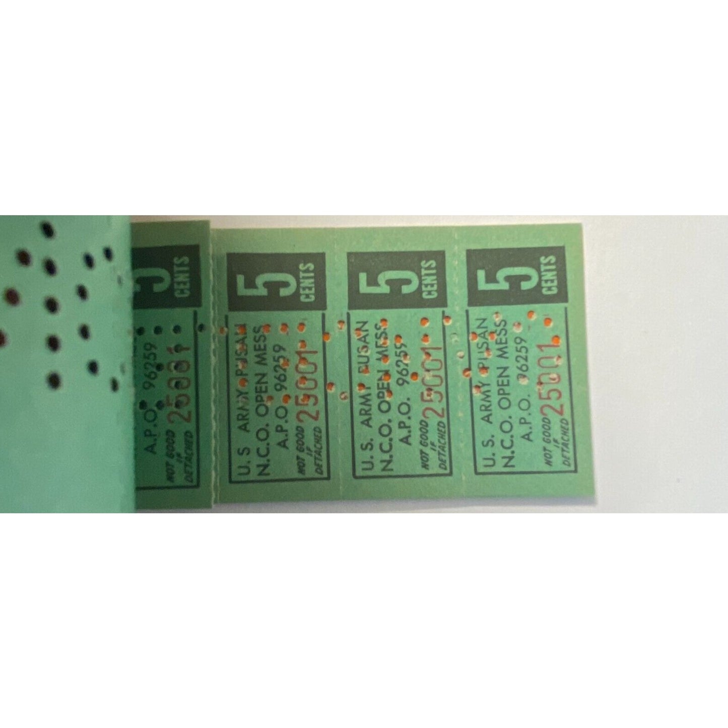 Korea U.S. Army Pusan NCO Open Mess Partial $5.00 Coupon Booklet #25001 VGC