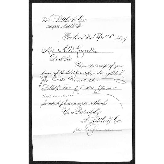 1879 A.W. Knowlton* Newburgh, ME A. Little & Co. Portland Receipt Dry Goods