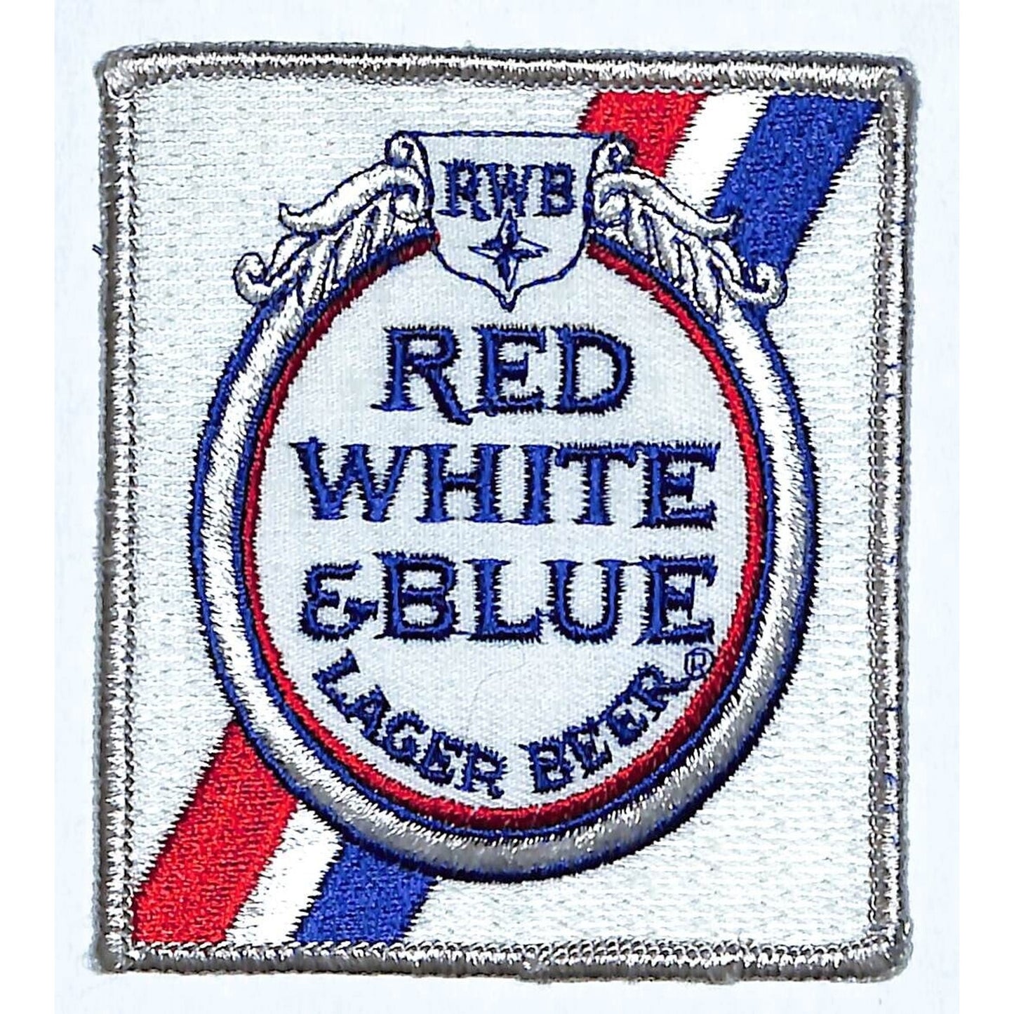 Red White & Blue Lager Beer Embroidered Patch Vintage 3" x 3 1/2 (#2) c1970's