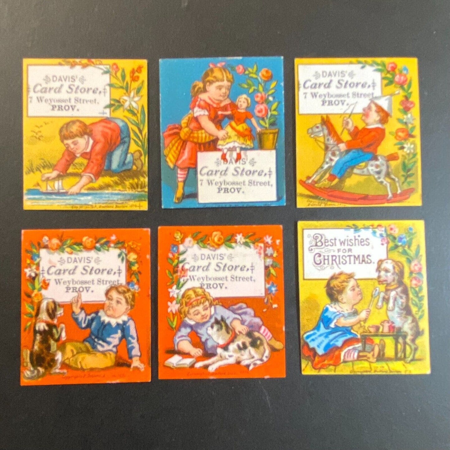 Davis Card Store Providence Group of 6 Small Victorian Trade Cards 1.25" x 1.5"