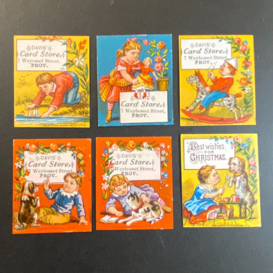Davis Card Store Providence Group of 6 Small Victorian Trade Cards 1.25" x 1.5"
