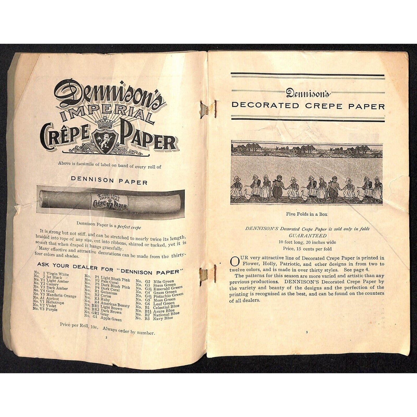 Dennison Manufacturing Crepe and Tissue Paper 1909 Catalog w/ Prices 95pp Scarce