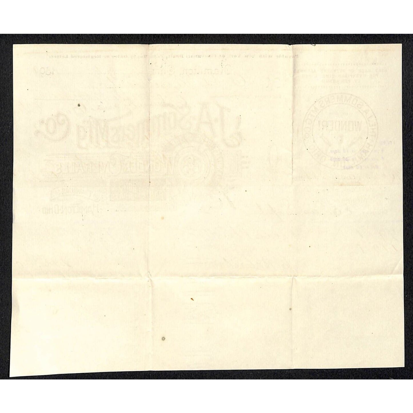 J.A. Sommers Mfg. Hamilton, OH 1891 Billhead Whiteleather* N. Georgetown, OH