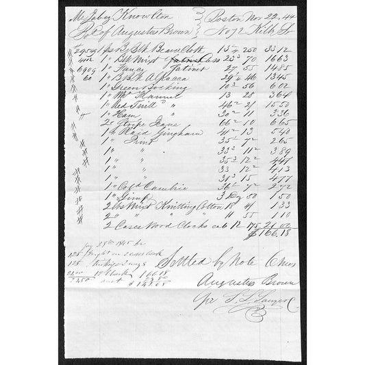 1844 Jabez Knowlton* Newburgh, ME Augustus Brown Boston Dry Goods Billhead