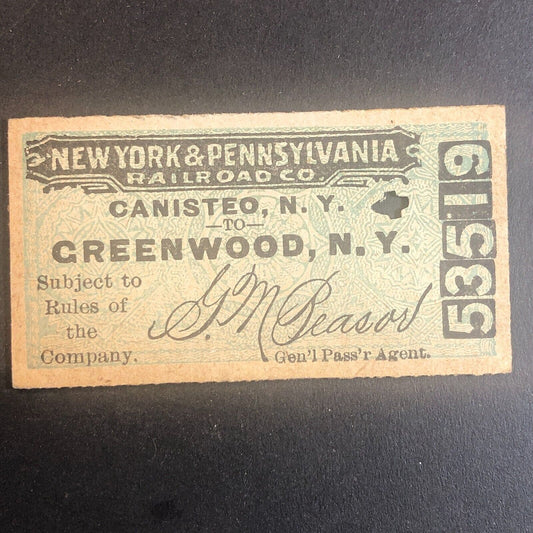 New York & Pennsylvania Railroad July 11 1917 Greenwood, NY Ticket #53519
