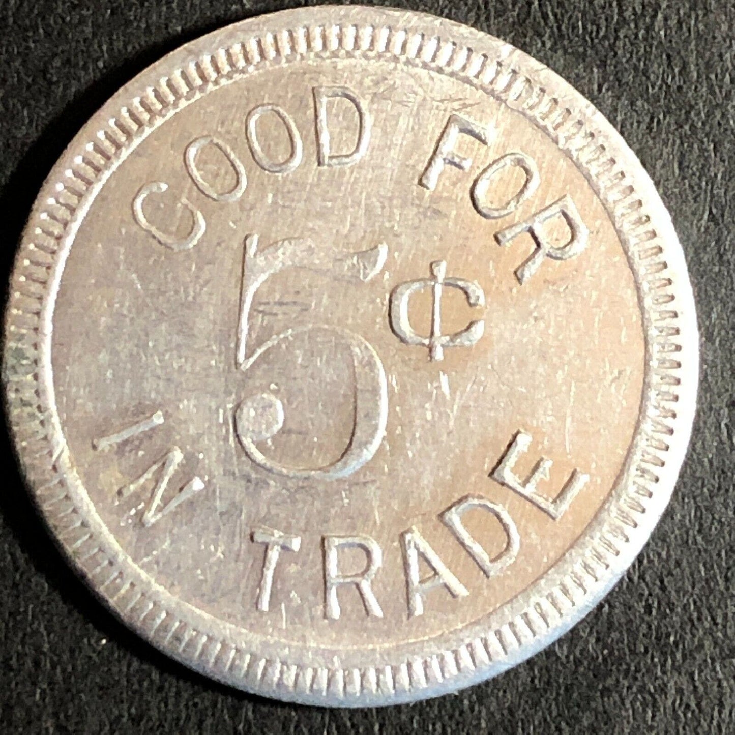 Broadway Tavern Streator, IL Alum. G/F 5c Trade Token 22mm c1953