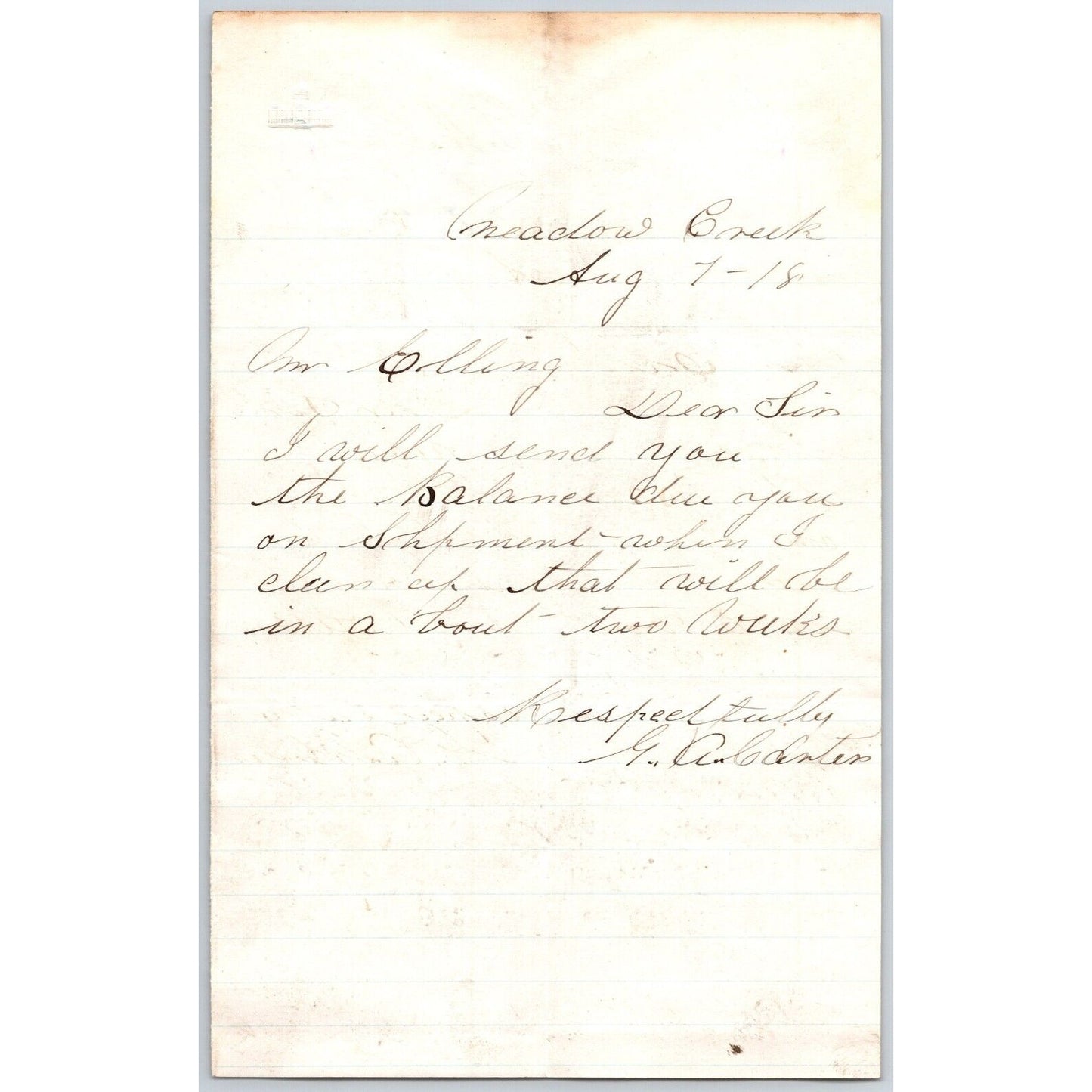 1881 G.A. Carter Meadow Creek, MT ALS to Henry Elling* "..Send You the Balance..