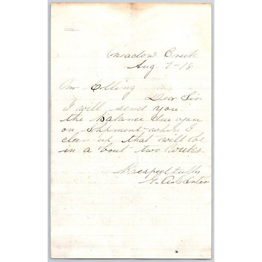 1881 G.A. Carter Meadow Creek, MT ALS to Henry Elling* "..Send You the Balance..