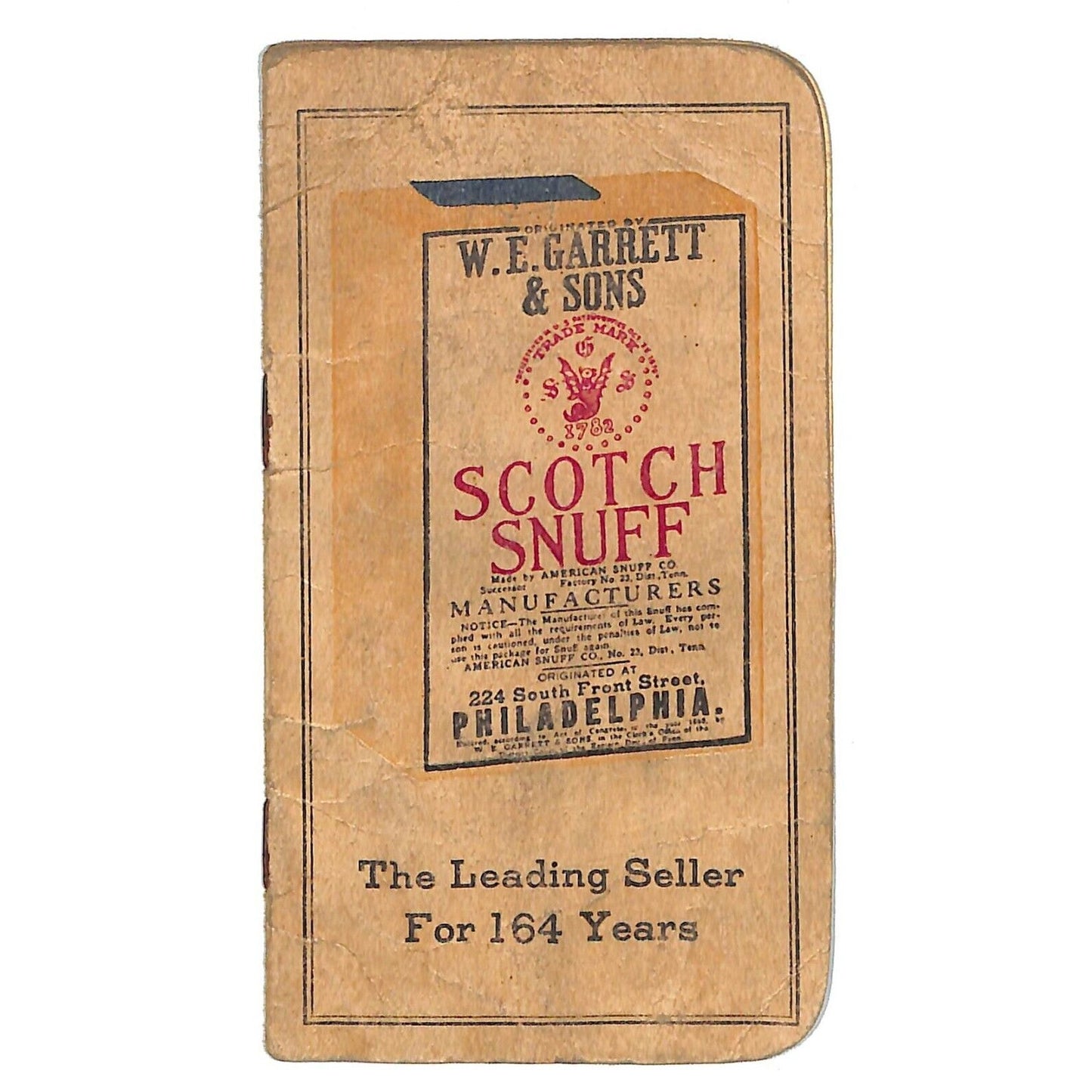 W.E. Garrett & Sons - Scotch Snuff - Sweet Mild Snuff Notepad 12pp 1946 Calendar