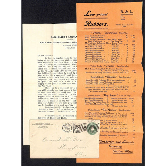 Batchelder & Lincoln Co. Boston 1897 Letterhead, Product Sheet & Cover VGC
