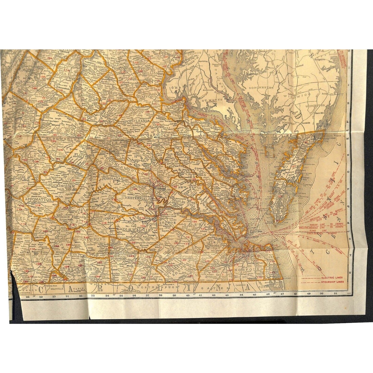 Rand McNally Tourists' Guide Virginia Indexed Pocket Map 21" x 28" c1920's