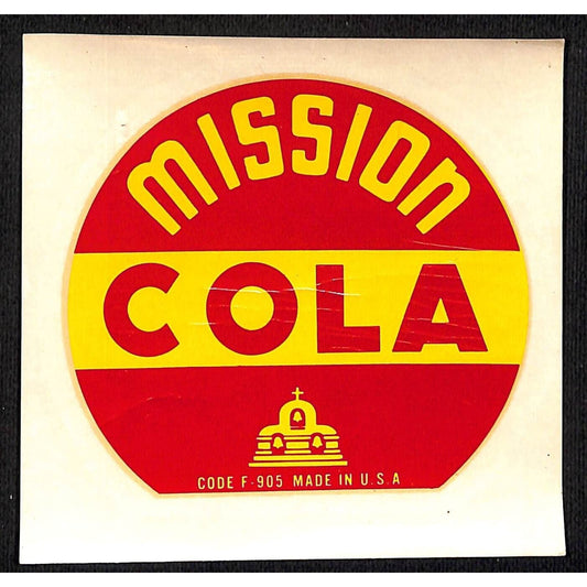 Mission Cola Vitachrome Slide Off Decal c1940's-50's 4" x 4"