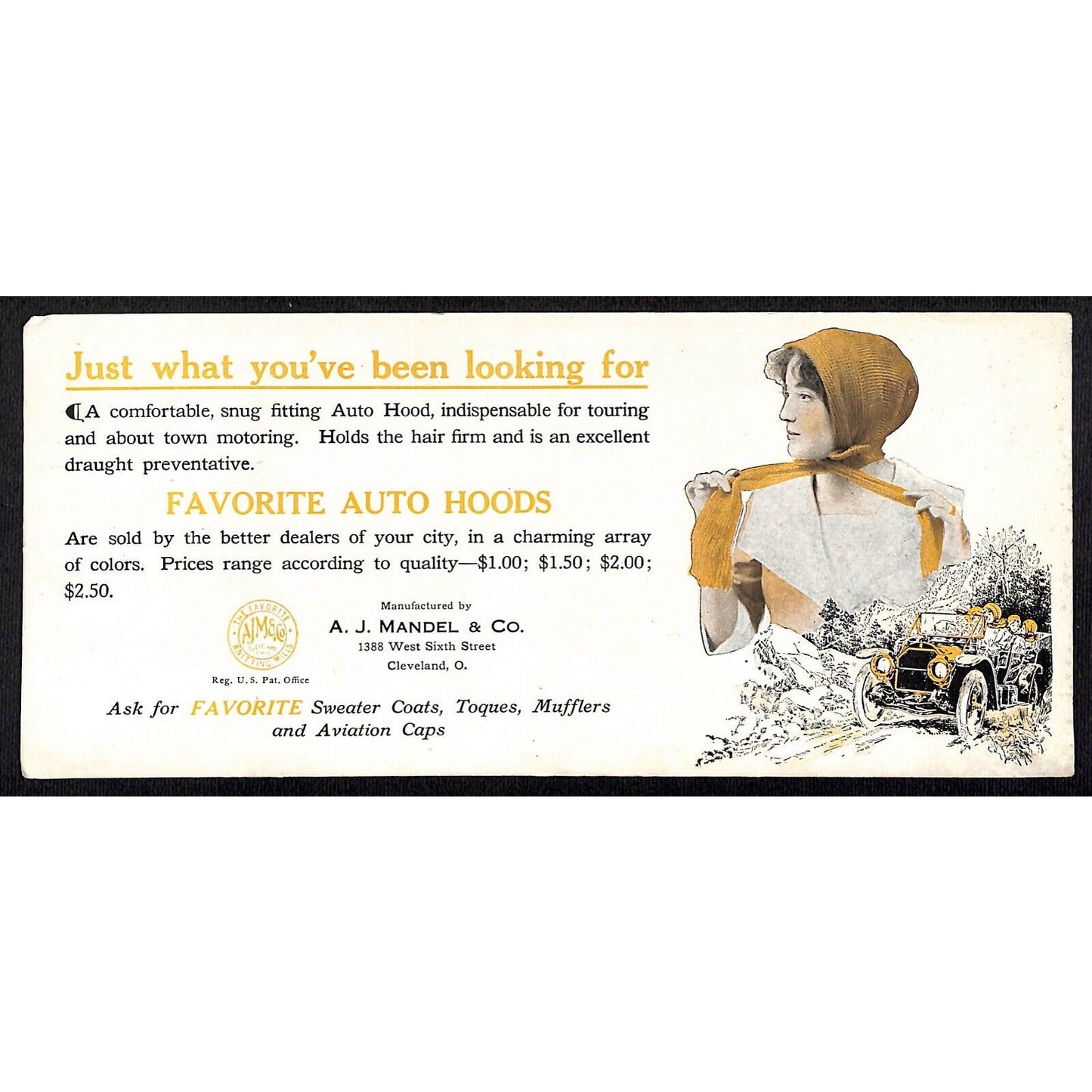 Auto Hoods (Auto Apparel) A.J. Mandel & Co. Cleveland c1925-30's