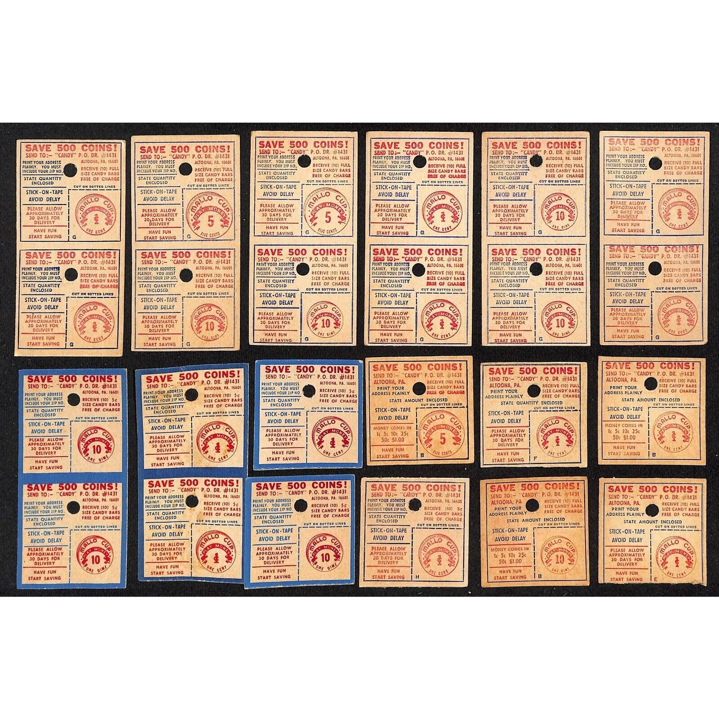 16 Mallo Cup Free Candy Play Money Mail In Single & Double Coupons c1964 (#11)