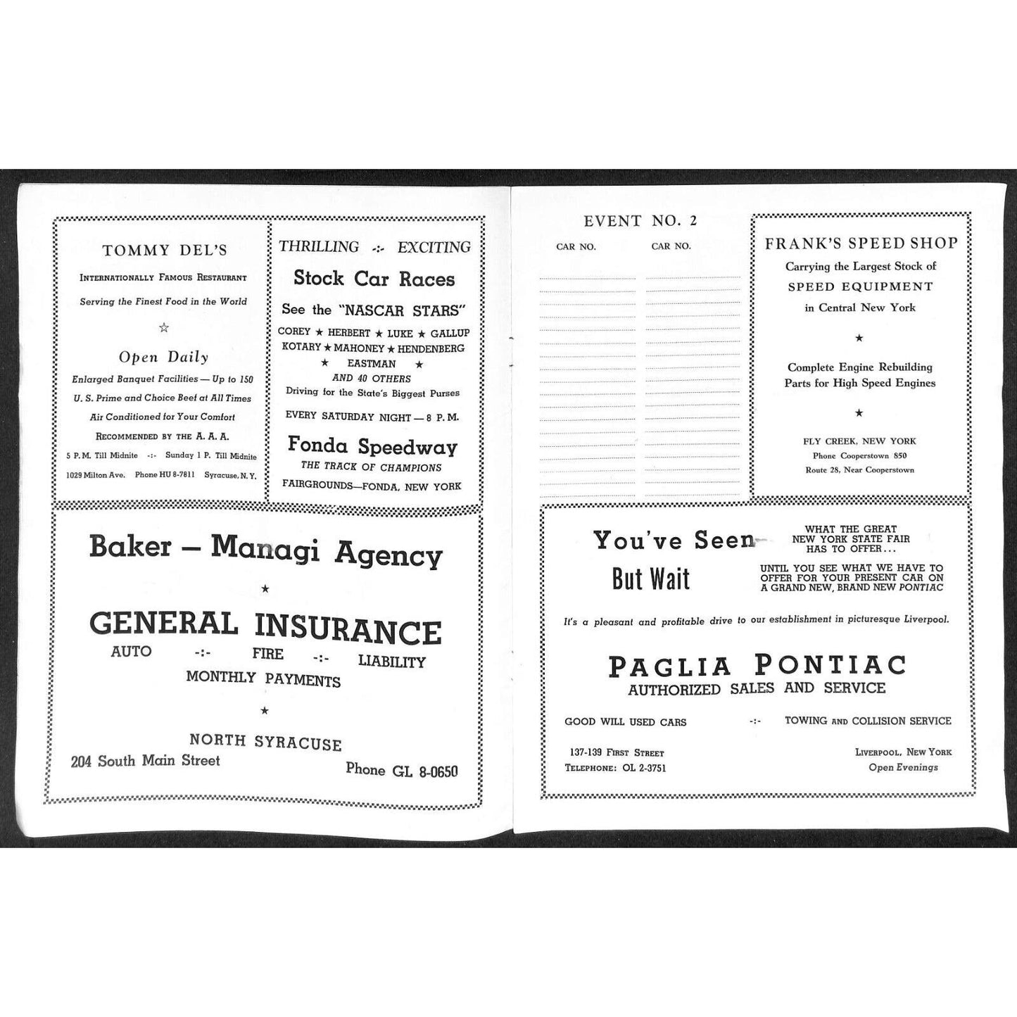 New York State Fair Auto Racing Program Stock Car Sept. 1957 20pp Scarce