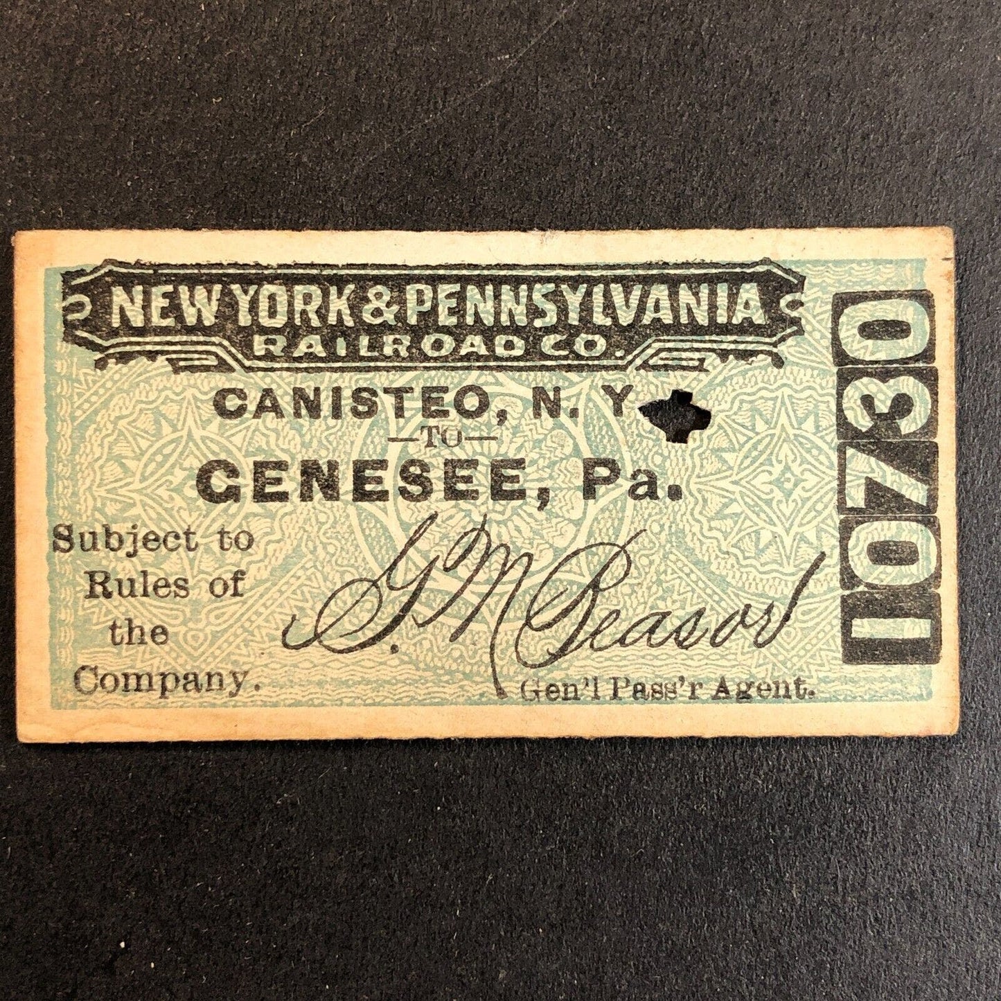New York & Pennsylvania Railroad July 9 1917 Genesee, PA Ticket #10730