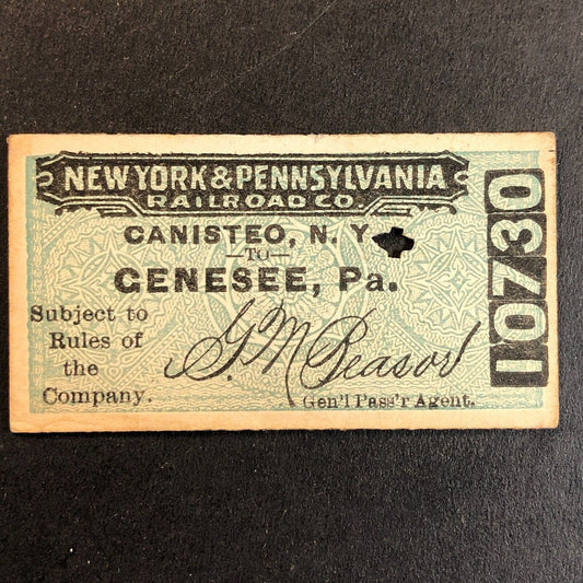 New York & Pennsylvania Railroad July 9 1917 Genesee, PA Ticket #10730