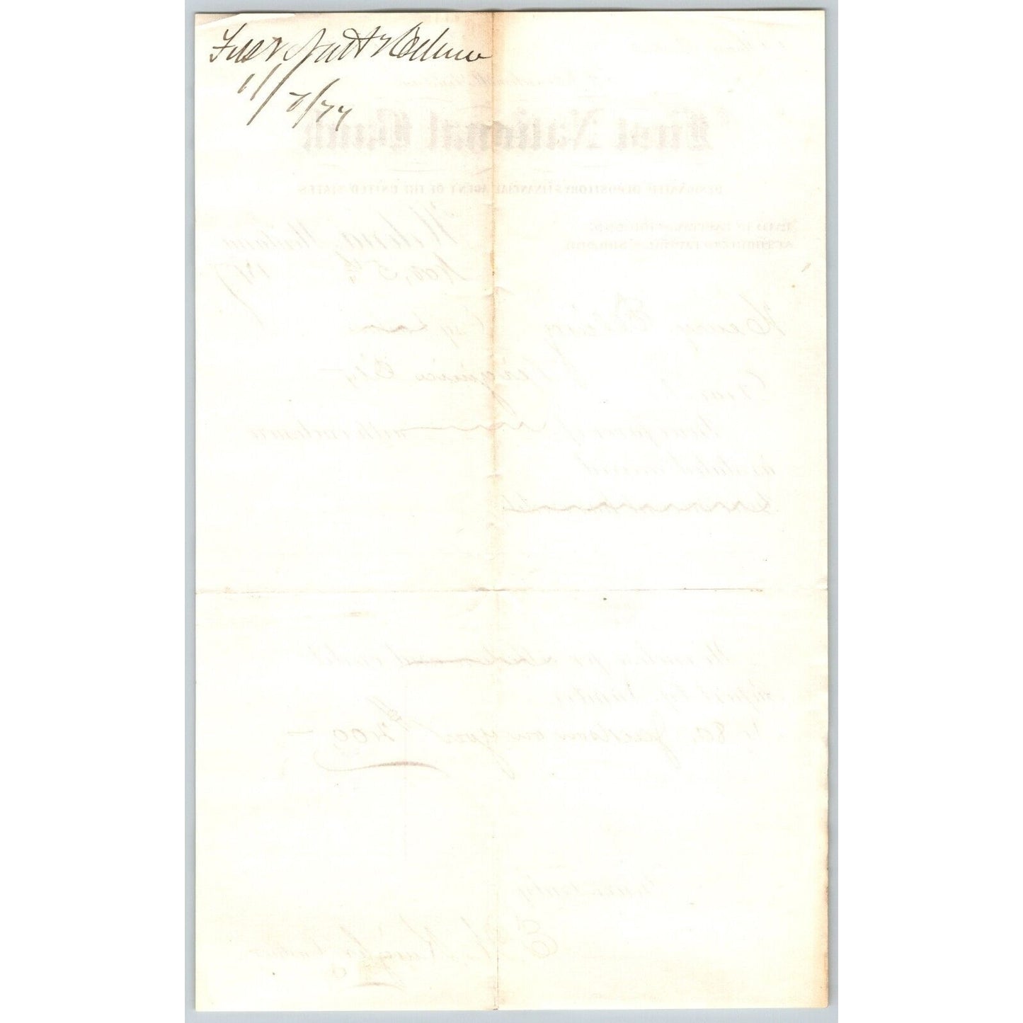 First National Bank Helena, MT 11/5 1877 Payment Advice Henry Elling*