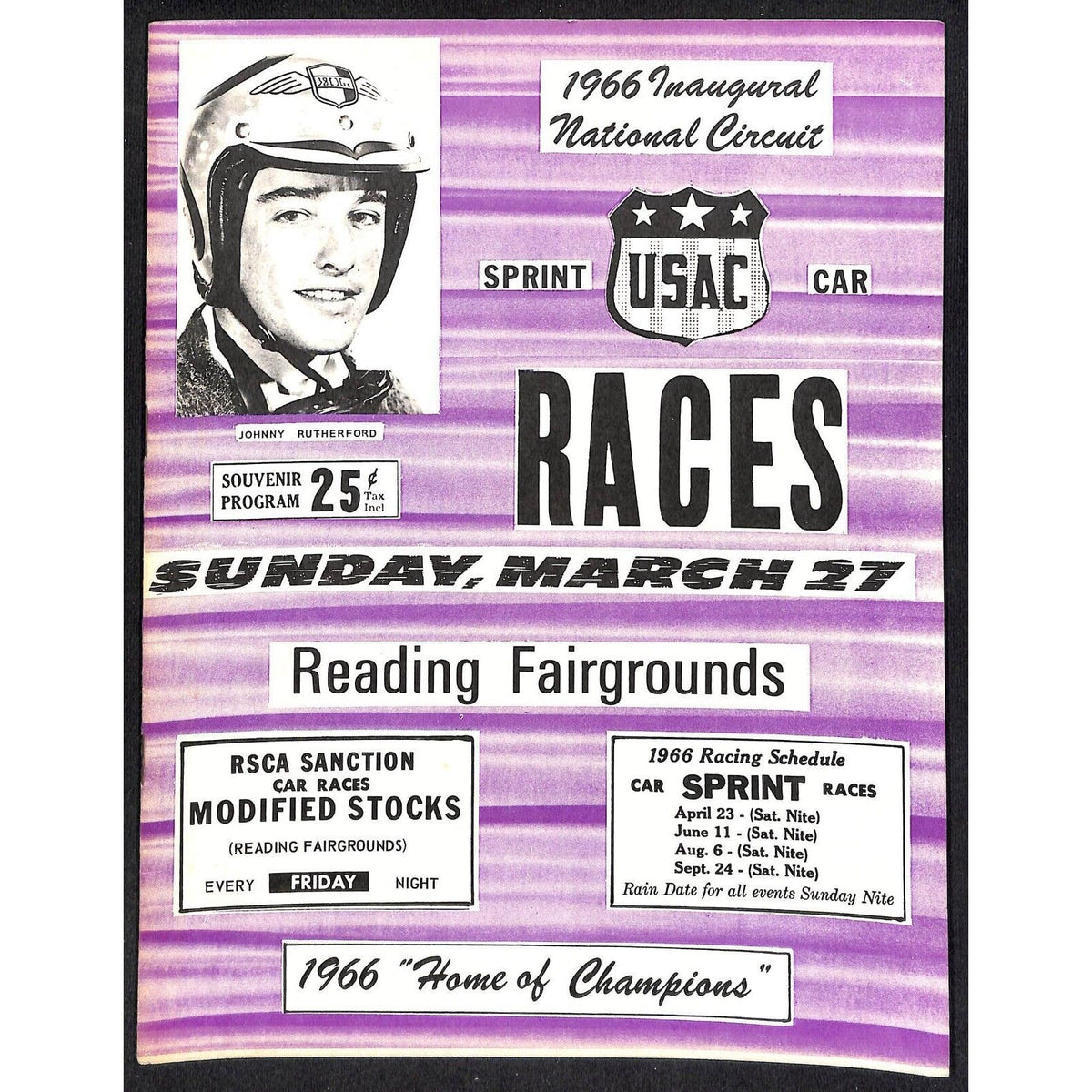 Reading Fairgrounds 1966 USAC Auto Races Program Sprint Car 8* Johnny ...