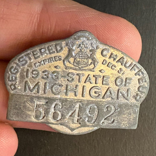 1933 Michigan Registered Chauffeur Badge Metal Pin Back Driver #56492