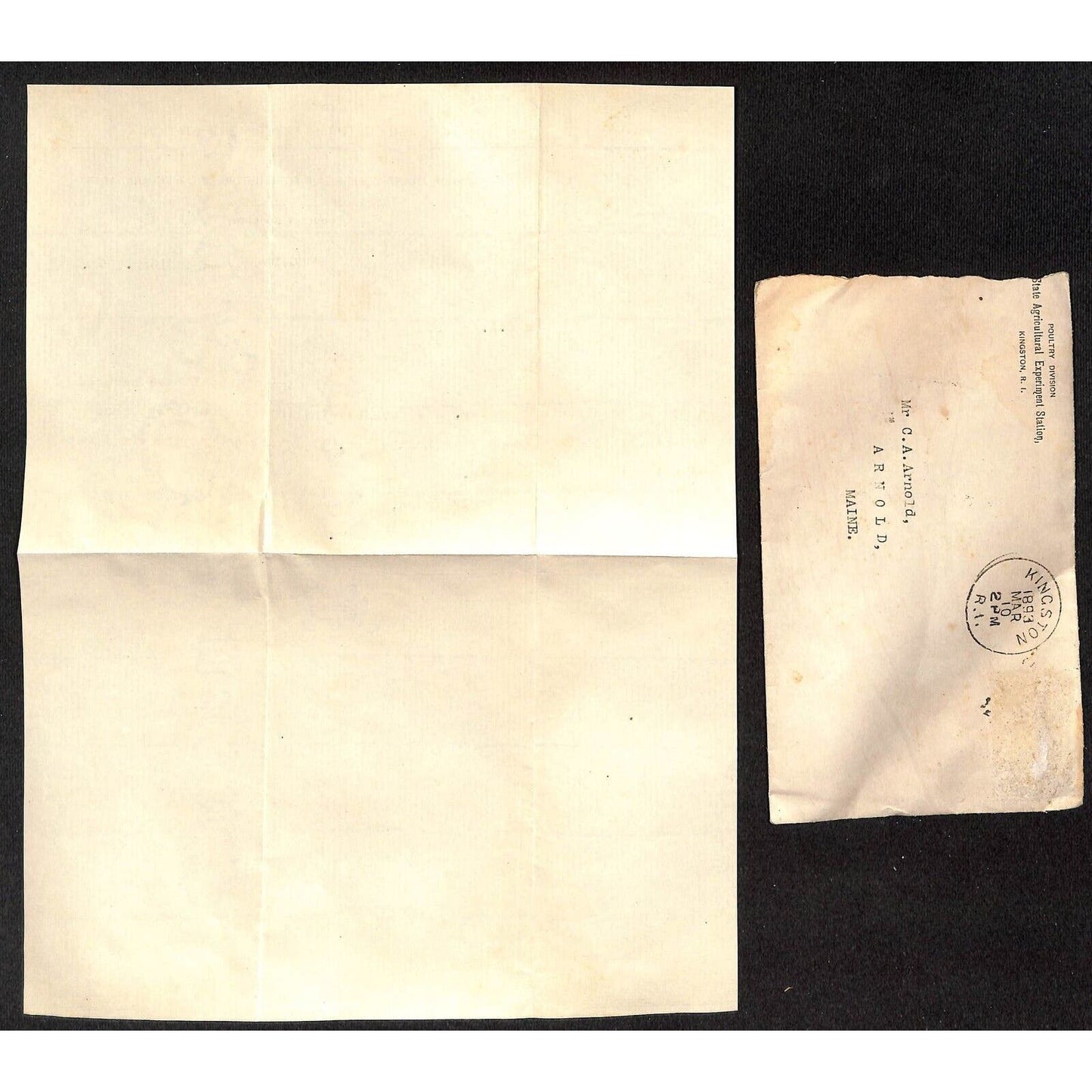Kingston, RI Agricultural Experiment Station 1893 Letterhead & Cover Scarce