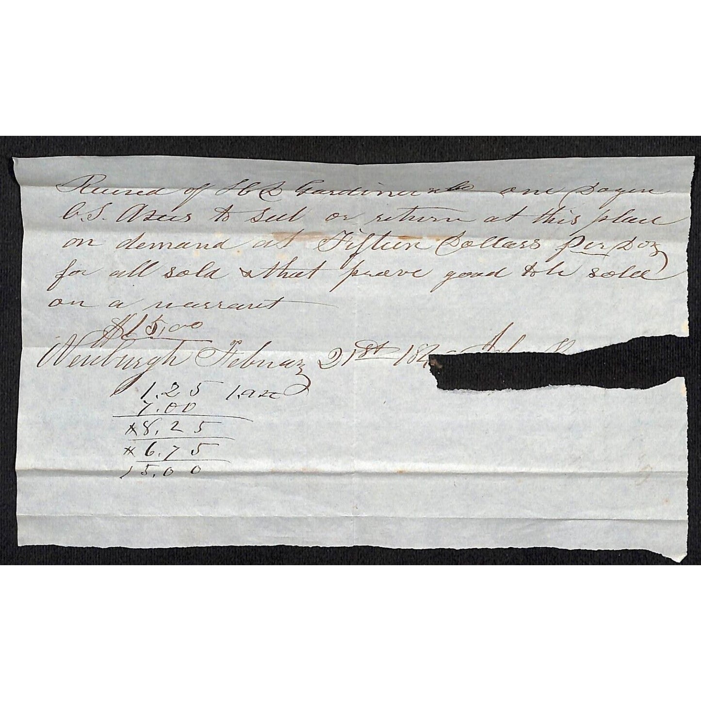 c1840's-50's Jabez Knowlton* Newburgh, ME General Store Receipt for $15