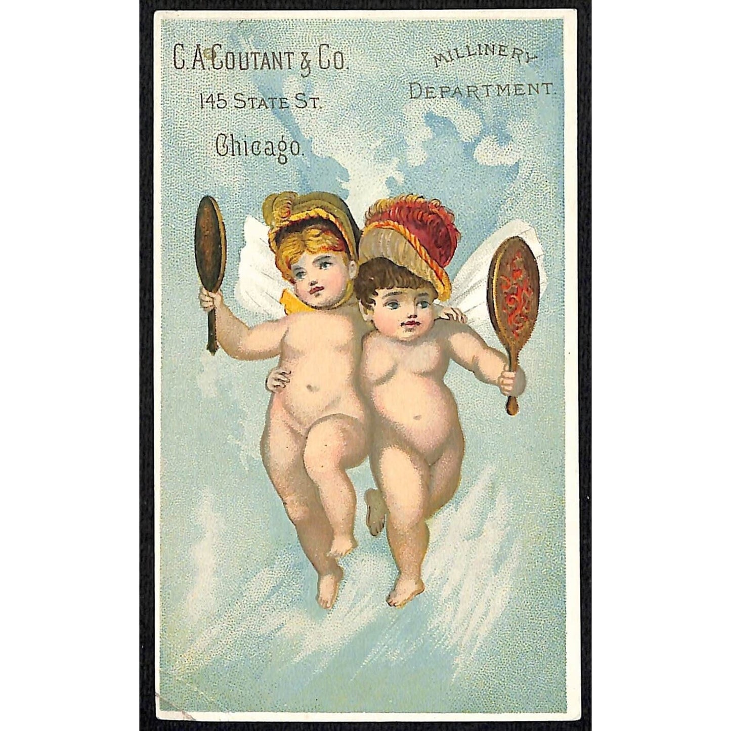C.A. Coutant & Co Glove Dept Chicago Victorian Trade Card Fairies w/ Hand Mirror