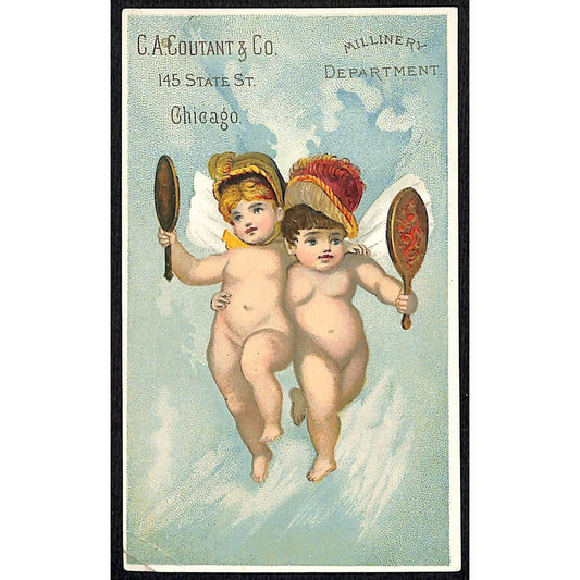 C.A. Coutant & Co Glove Dept Chicago Victorian Trade Card Fairies w/ Hand Mirror