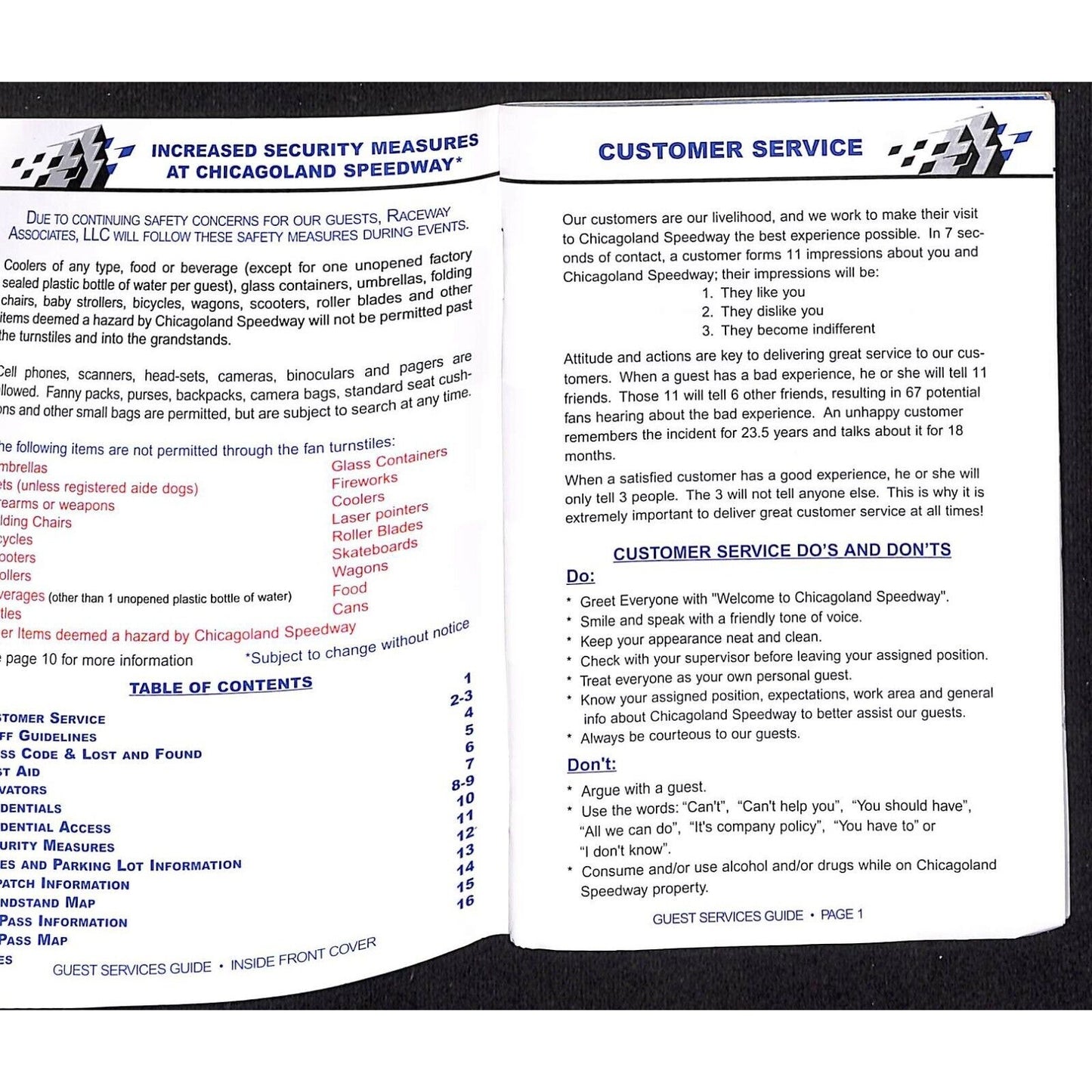 2003 Chicagoland Speedway IRL / ARCA Weekend Guest Services Guide 16pp VGC NOS
