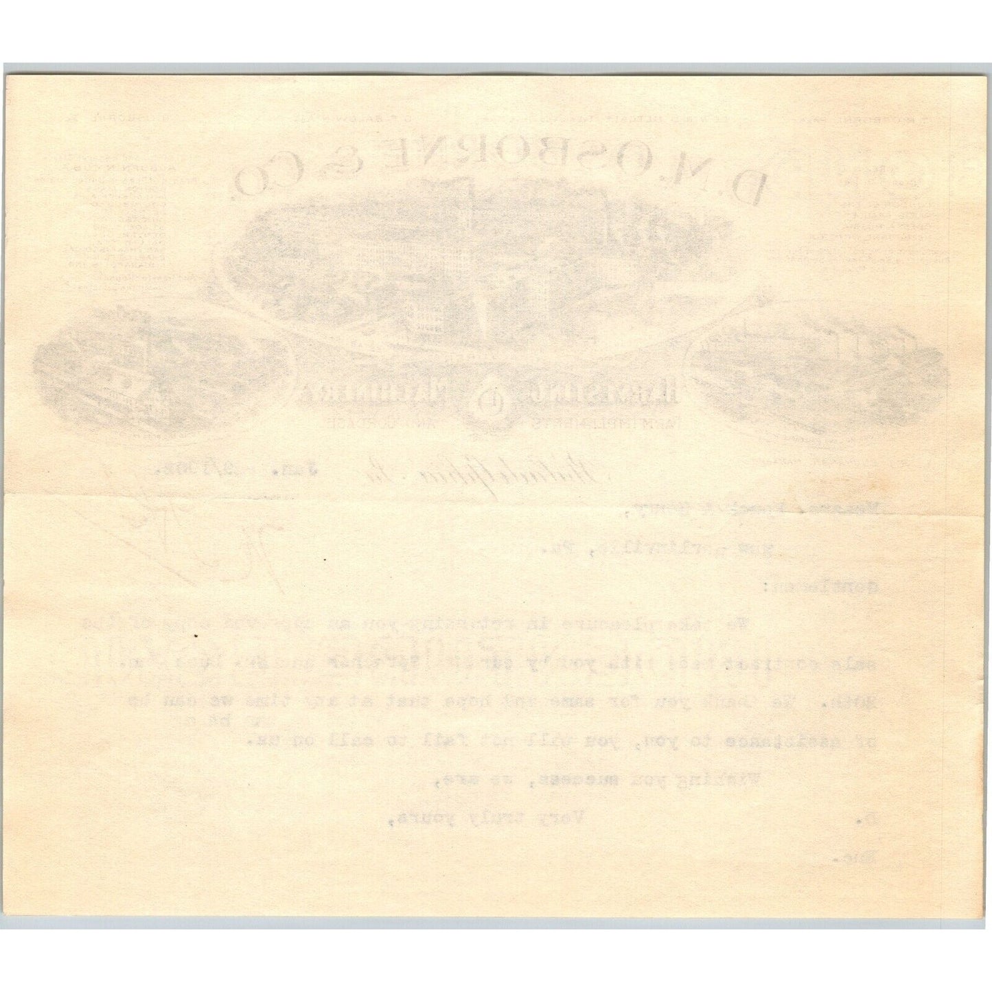 D.M. Osborne & Co. (IH*) Harvesting Machinery Phila. Jan. 29 1902 Letterhead