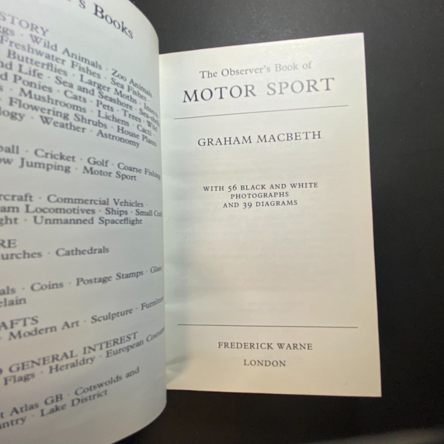 Graham Macbeth "The Observer's Book of Motor Sports" 1978 192pp Small