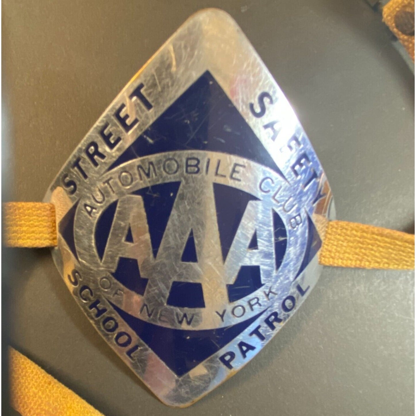 AAA Street Safety School Patrol Polished Alum. Enameled Arm Band c1950's Scarce